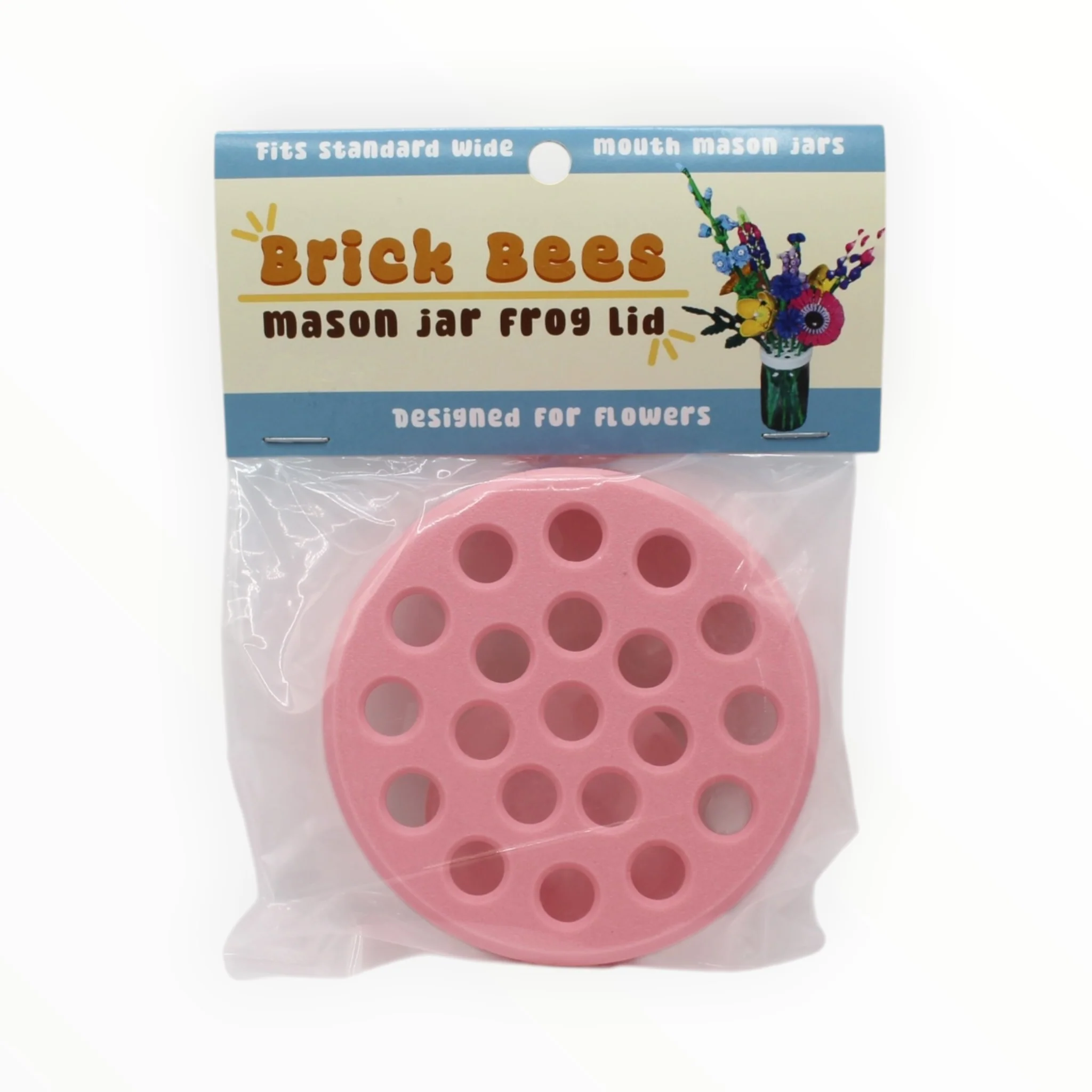 Brick Bees Mason Jar Frog Lid - Pink
