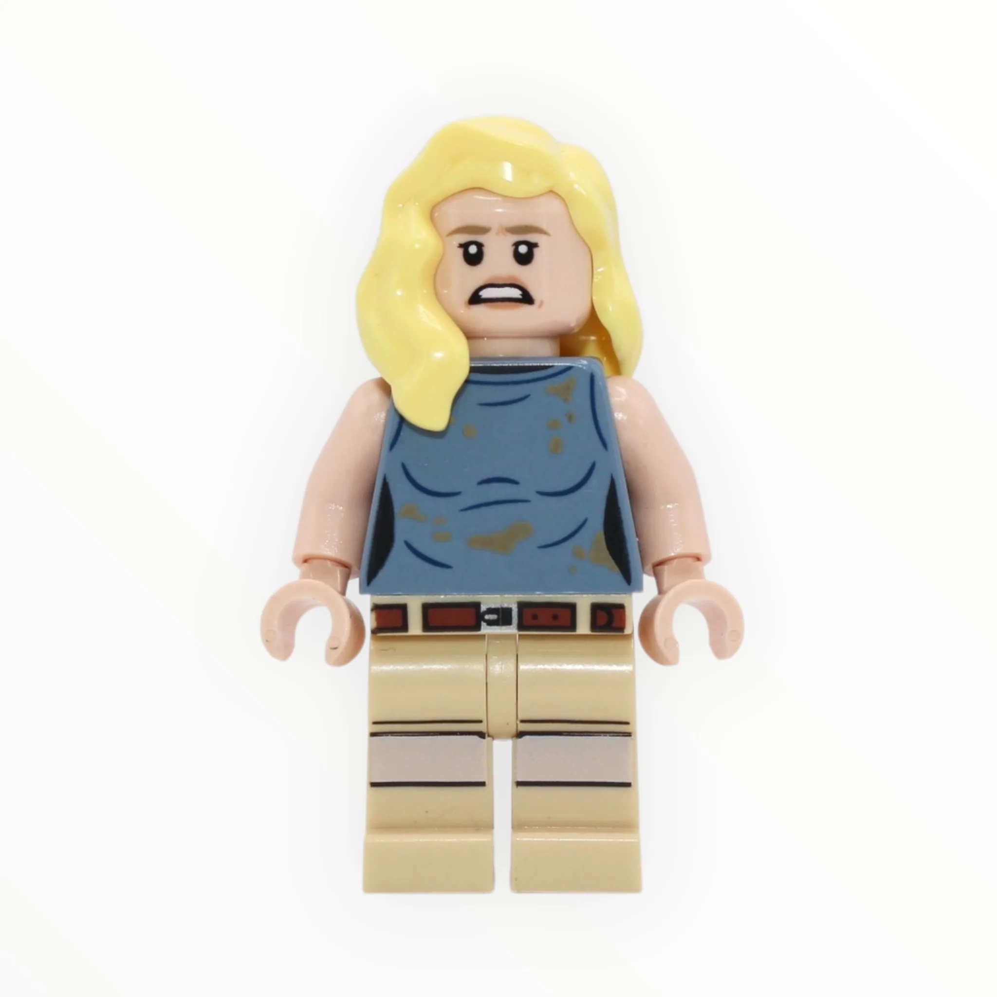 Dr. Ellie Sattler (sand blue sleeveless shirt, hair over shoulder)