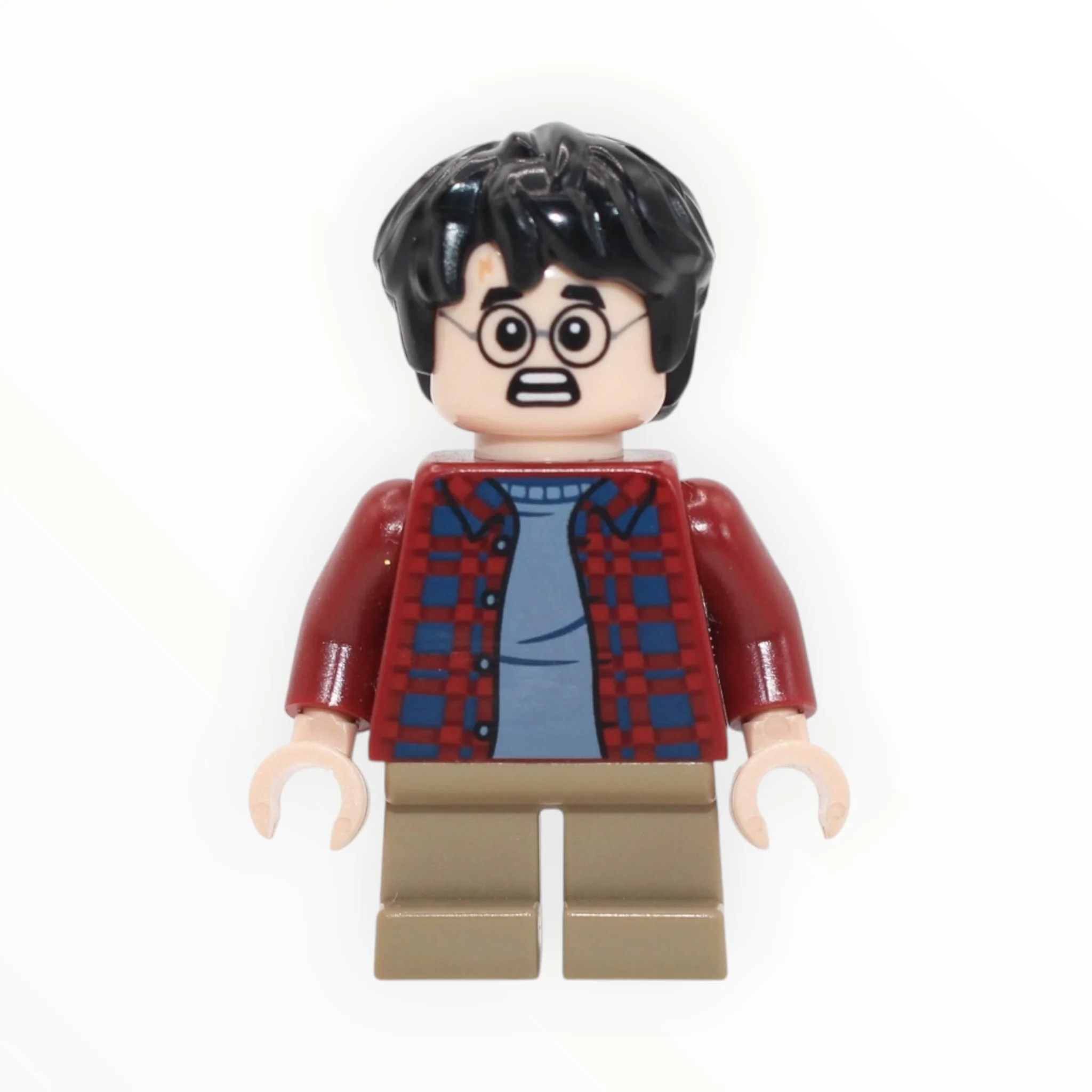 Harry Potter (dark red flannel, short dark tan legs, 2024)