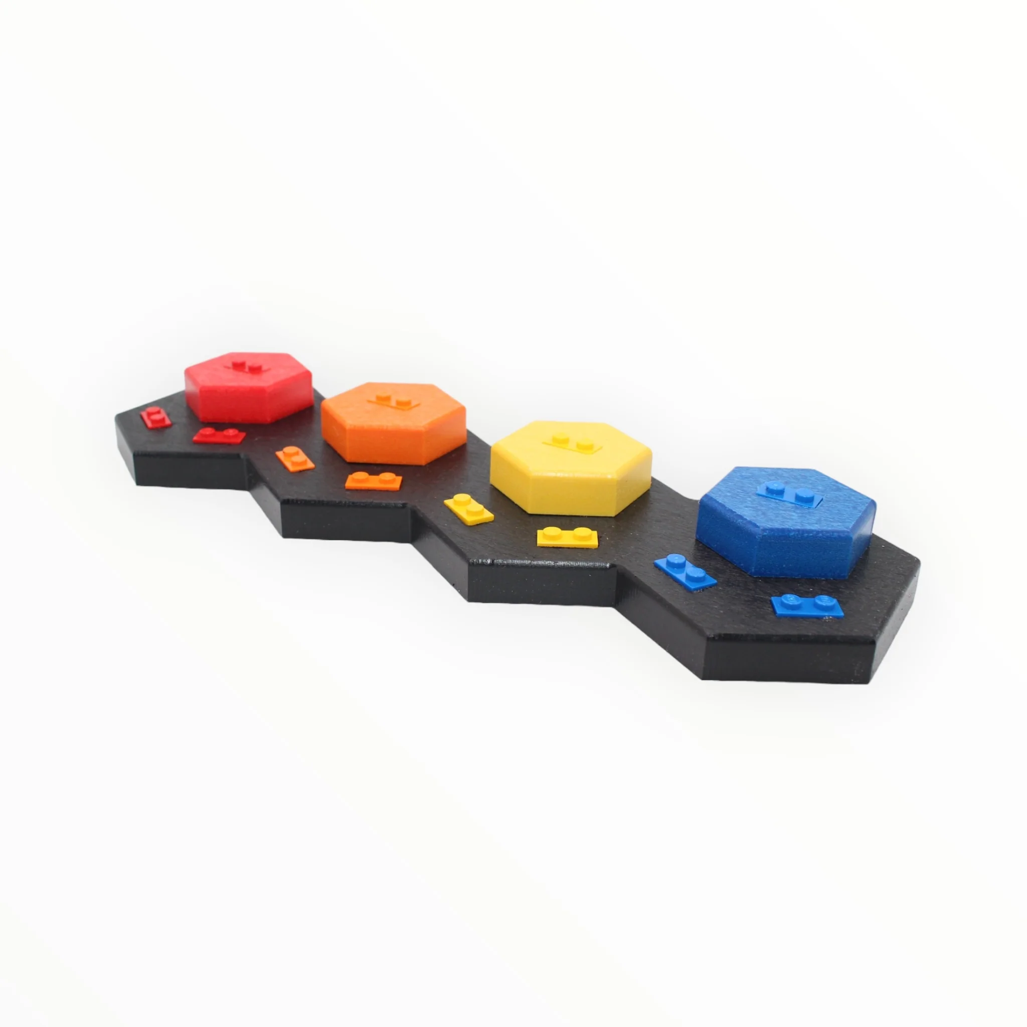Hex-Shaped Minifigure Display Stand (black with rainbow studs) - Image 2