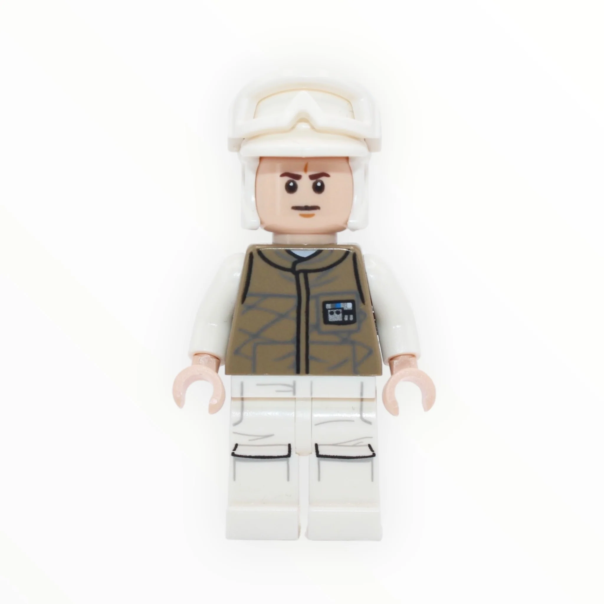 Hoth Rebel Trooper (dark tan uniform, white hat, frown, printed white legs, 2016)