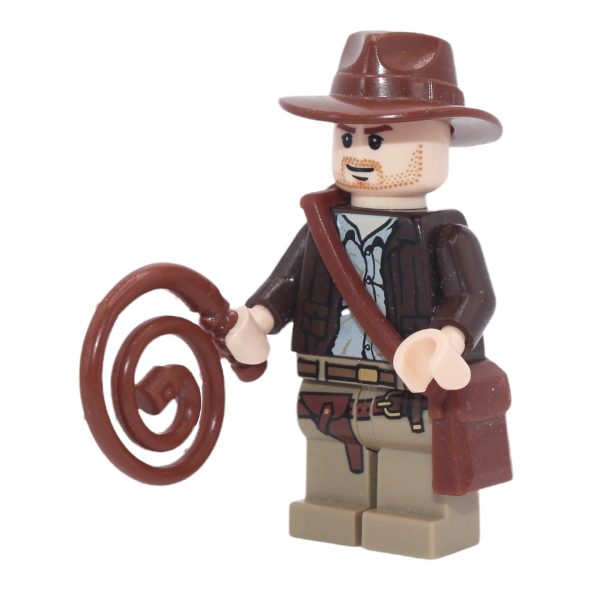 Indiana Jones (closed mouth grin, with whip and satchel)