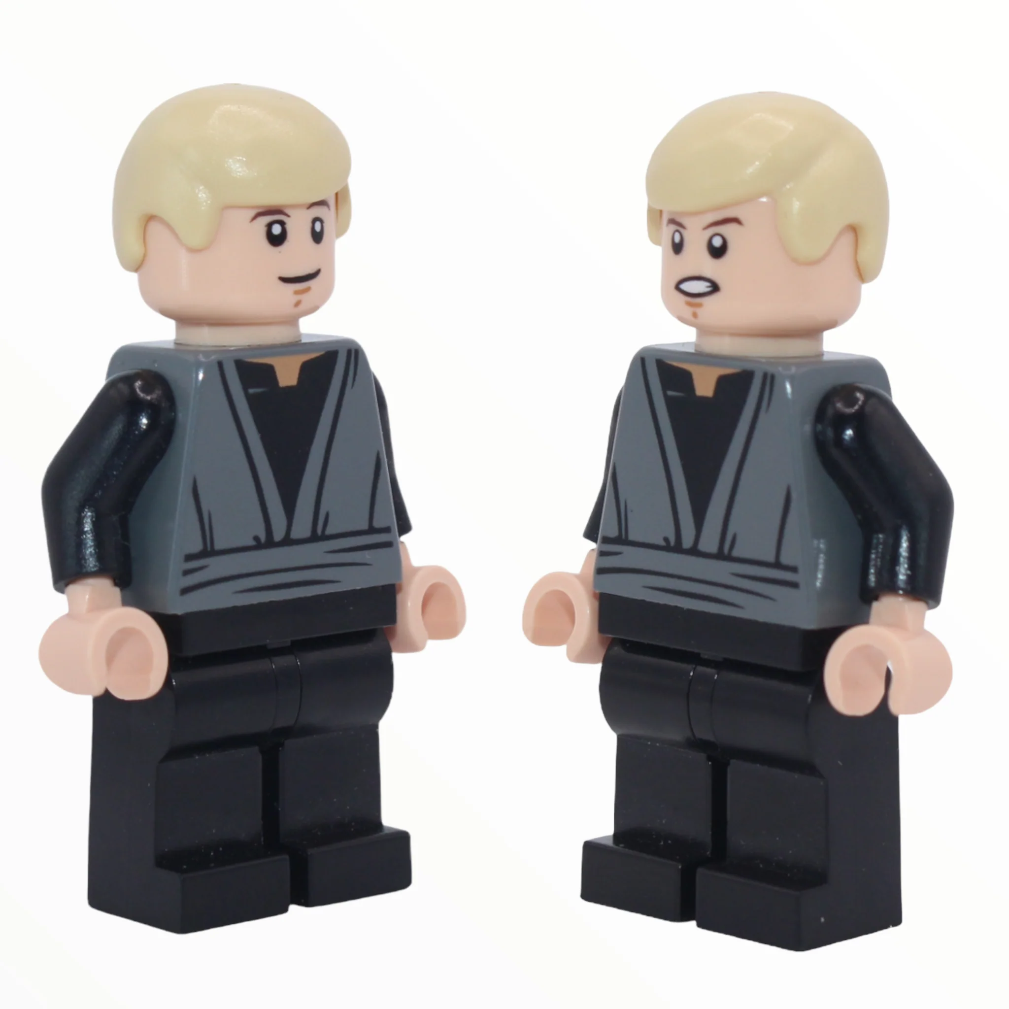 Luke Skywalker (dark bluish gray torso, tan hair, smile / open mouth angry, 2013)