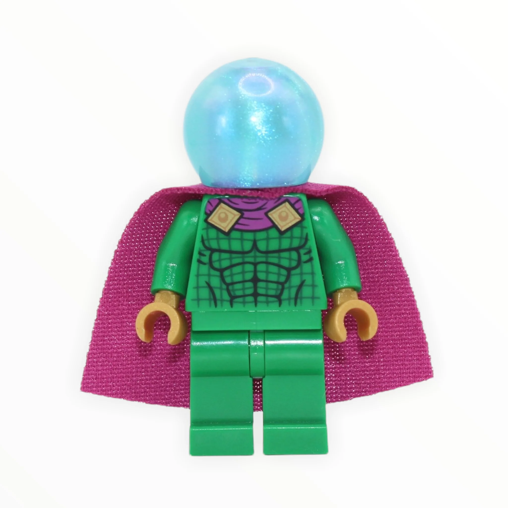 Mysterio (satin trans-light blue helmet, two-hole cape, light bluish gray head, 2021)
