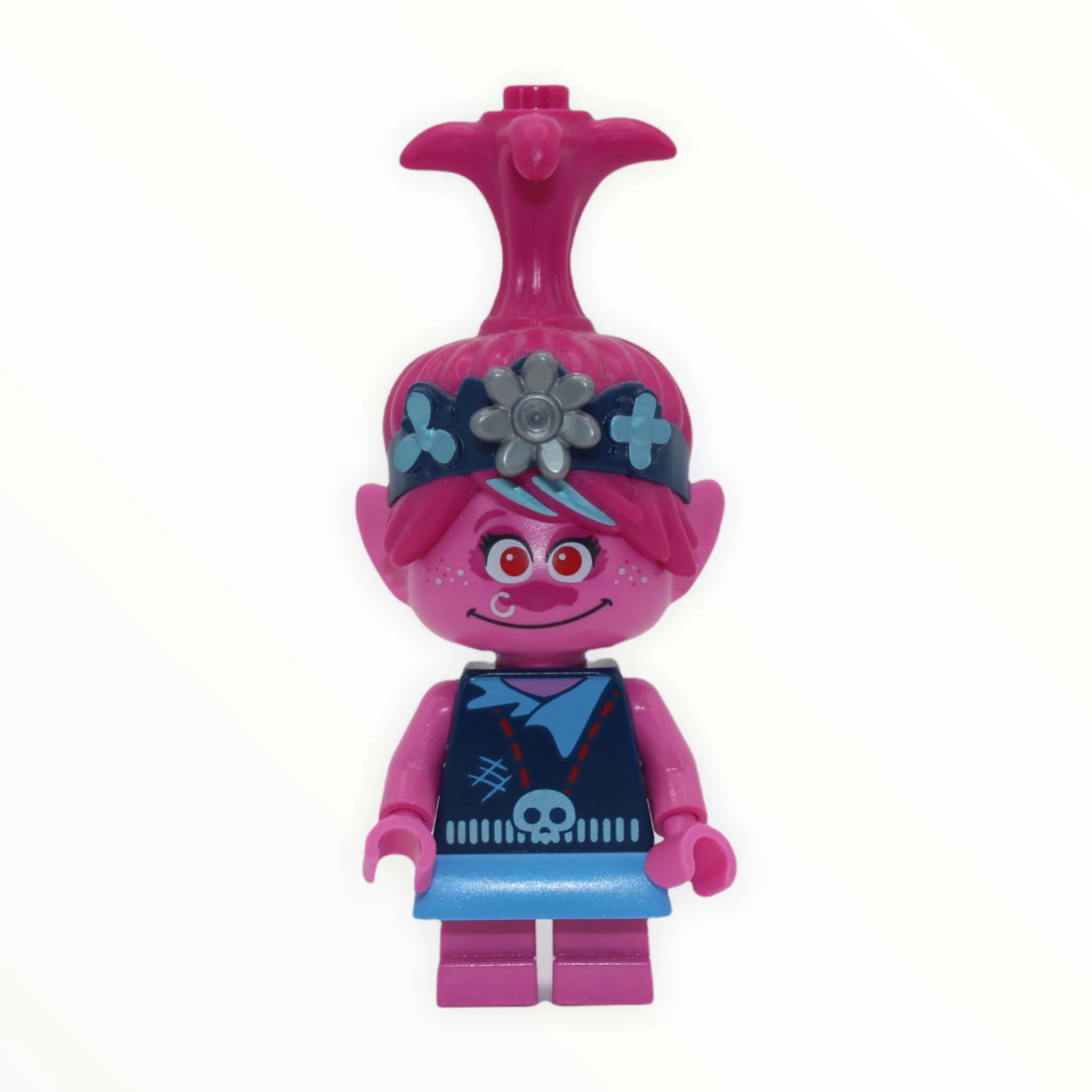 Poppy (dark blue jacket, silver flower)