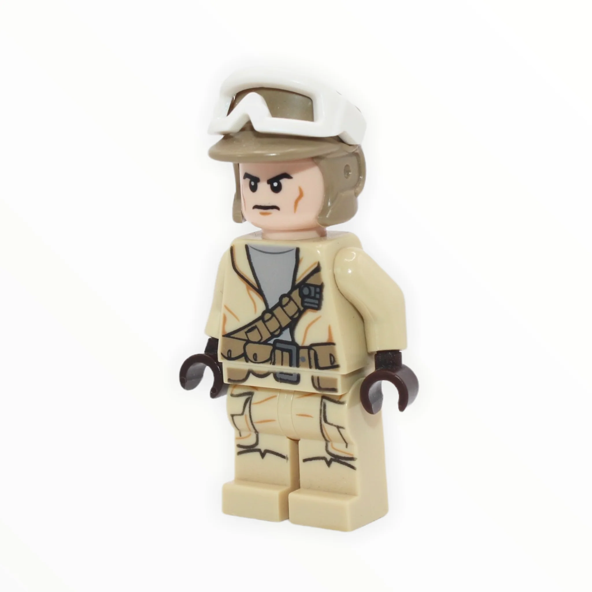 Rebel Trooper (dark tan helmet, tan outfit, frown with cheek lines, 2016)