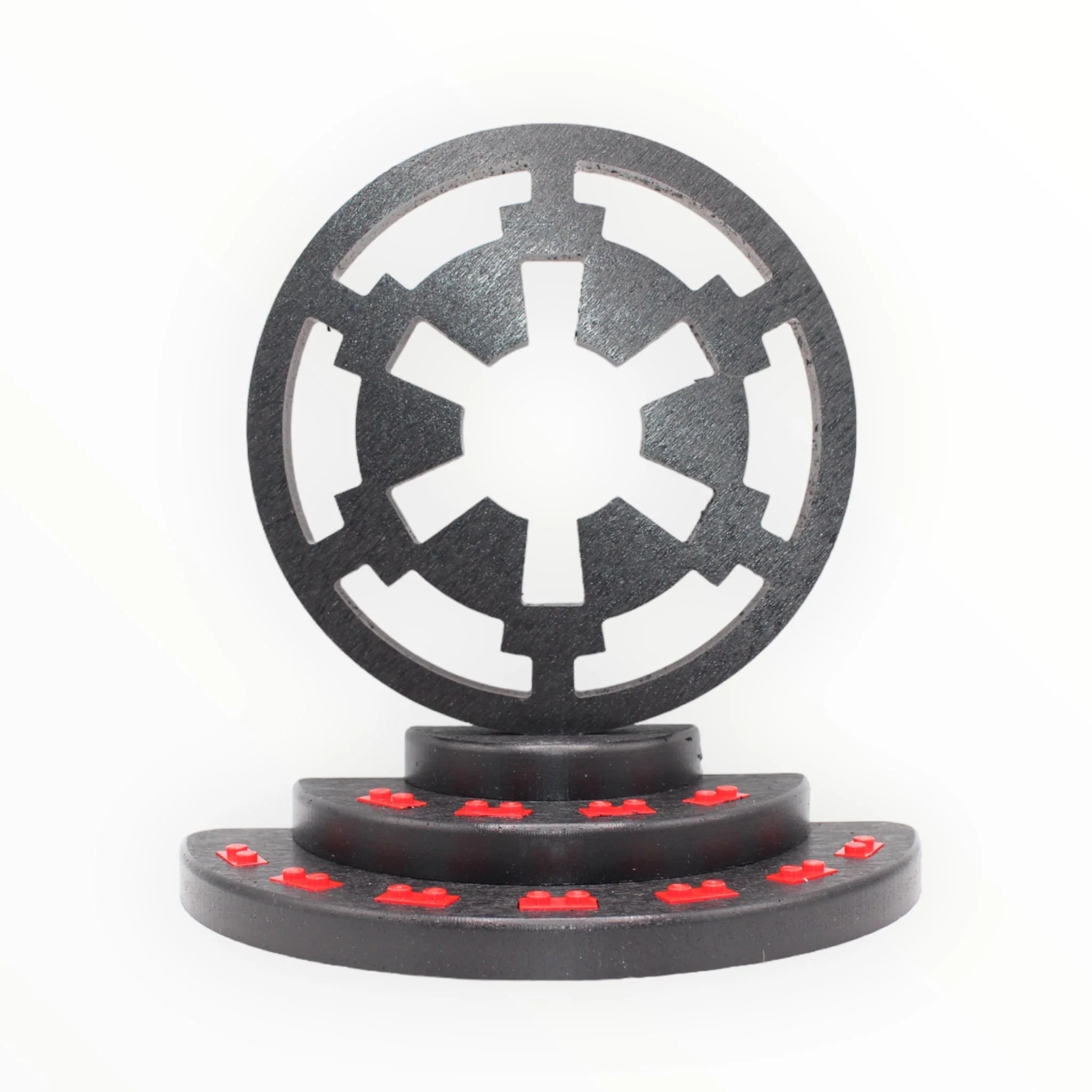 Star Wars Imperial-themed Display Stand (red symbol, black studs)