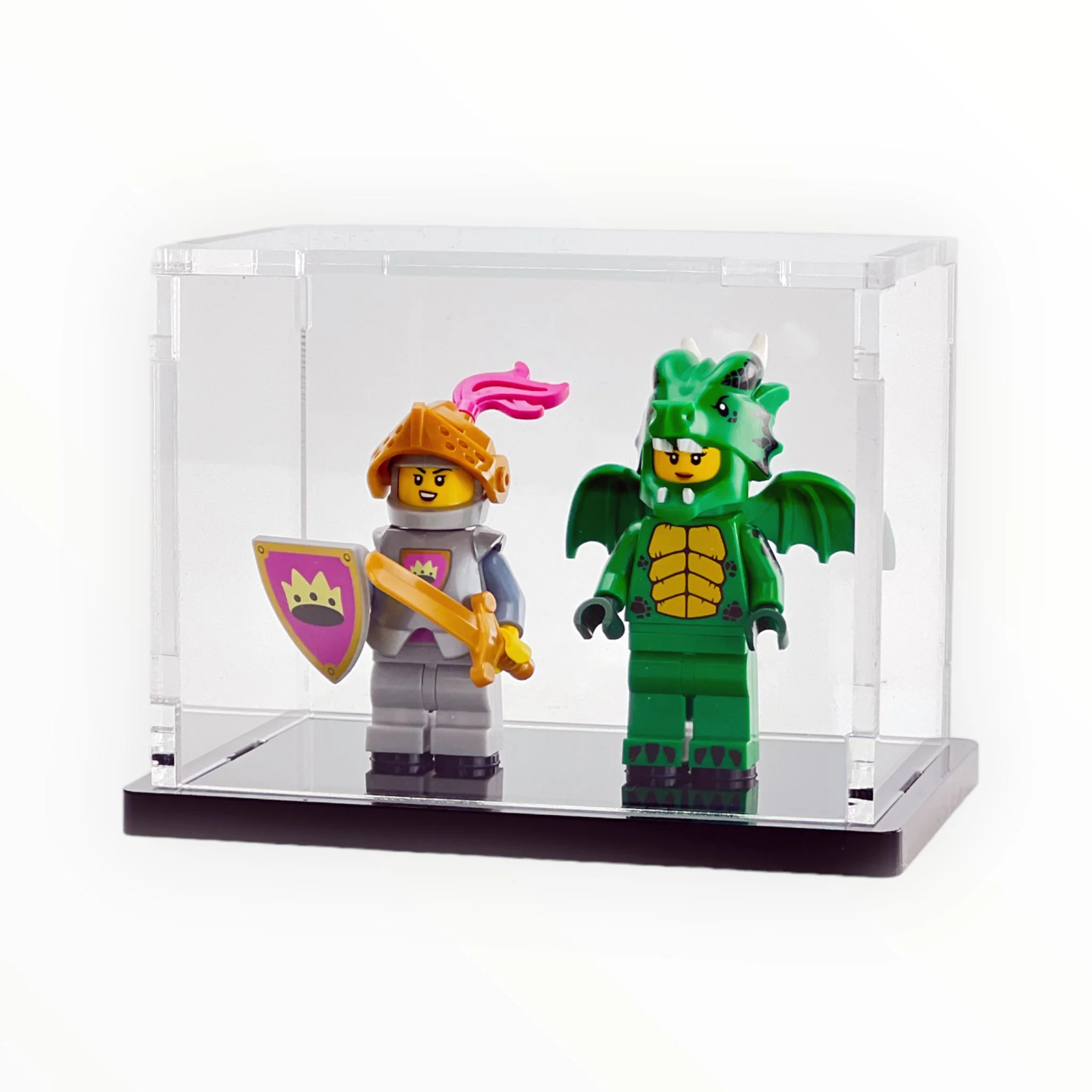 Tricked Out Bricks Minifigure Display Case (2 figures, black base)